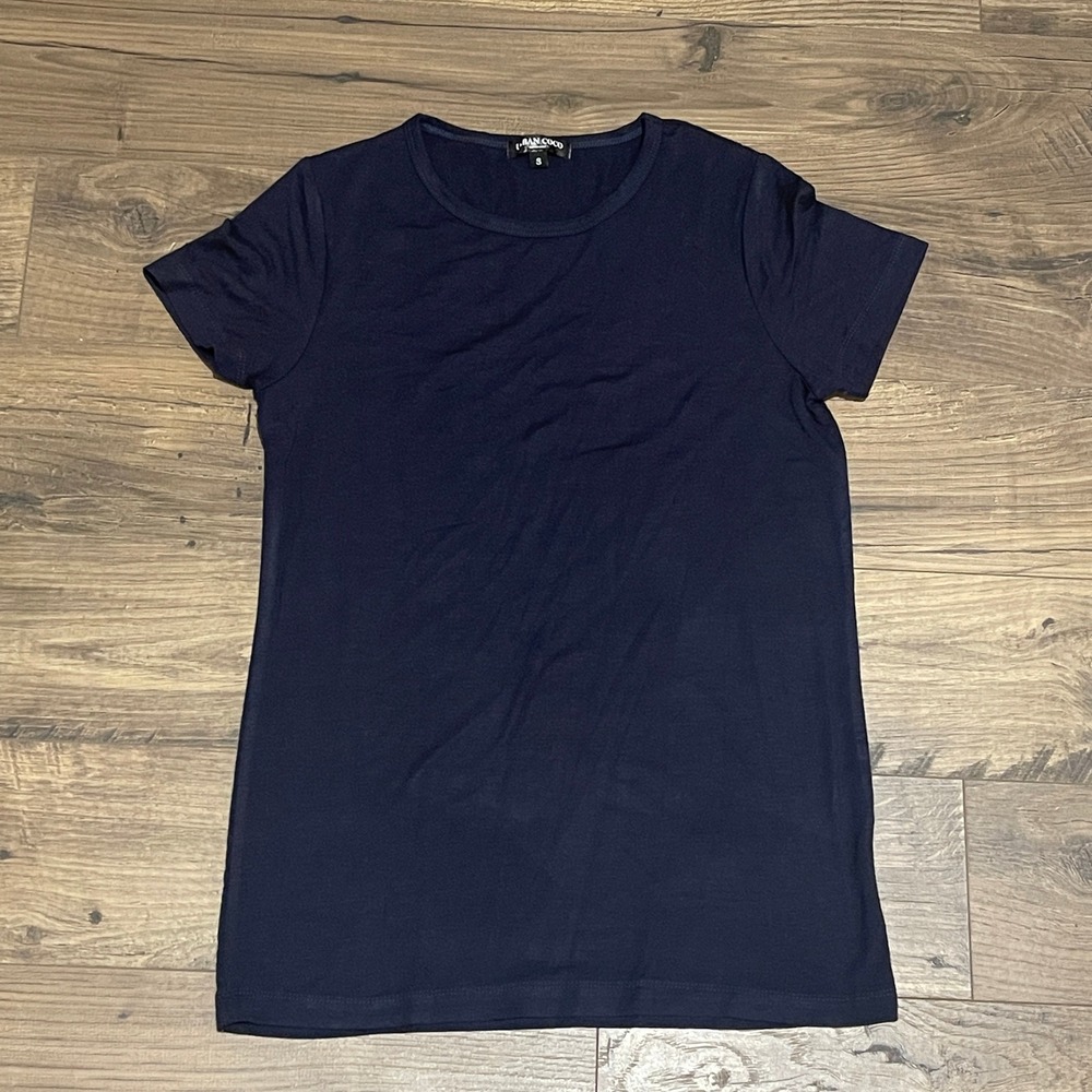 Urban Coco Womens Navy Blue Short Sleeve Crew Neck Viscose Spandex T-Shirt Small